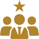 Three figures and star, leadership concept.