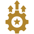 Gold gear with star and upward arrows.